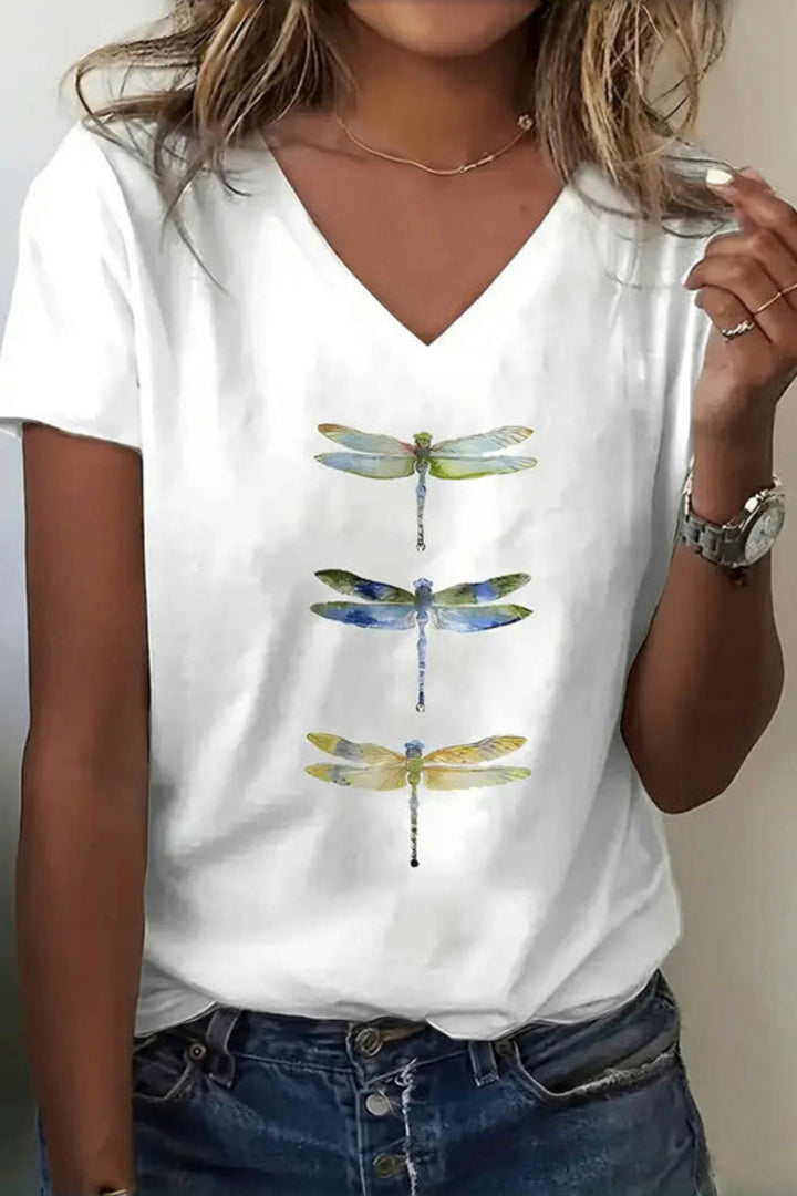 Agnia - Elegant Dragonfly Print T-Shirt