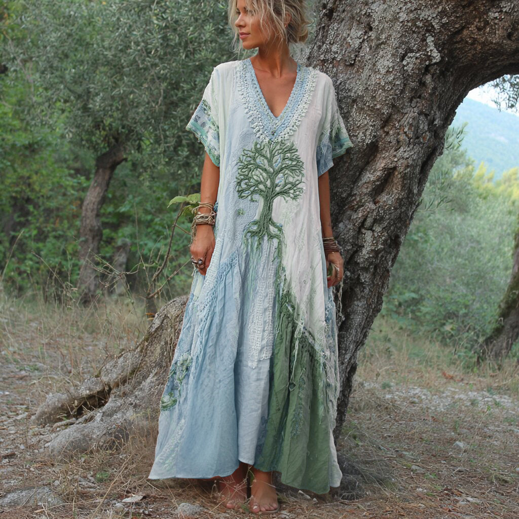 Winifred - Short Sleeve Dress In Retro Tree