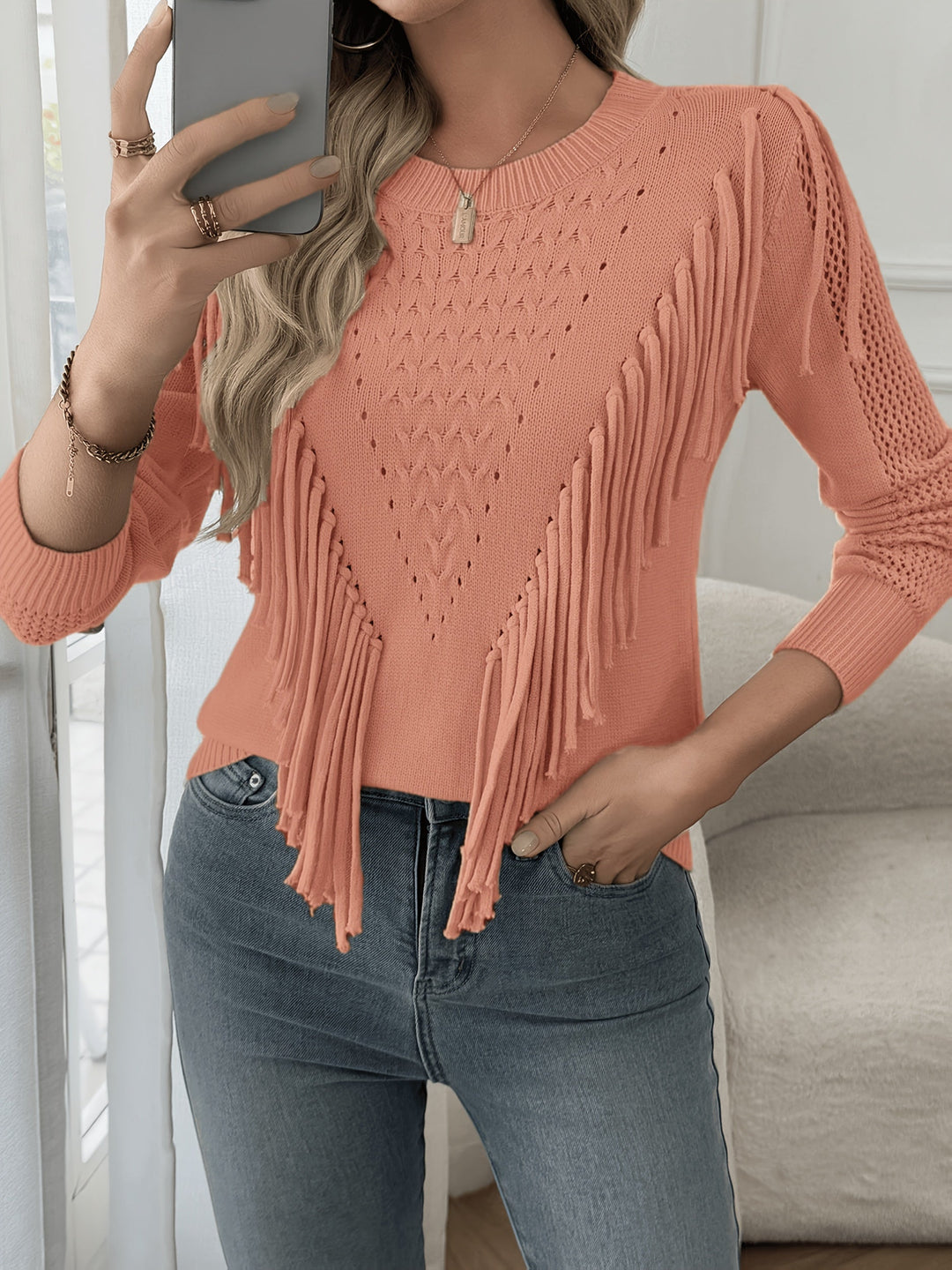 Thindra - Fringed Sweater With Long Sleeve