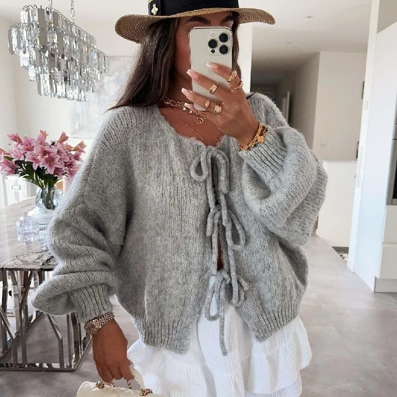 Mya - Fall Tie Front Knitted Cardigan