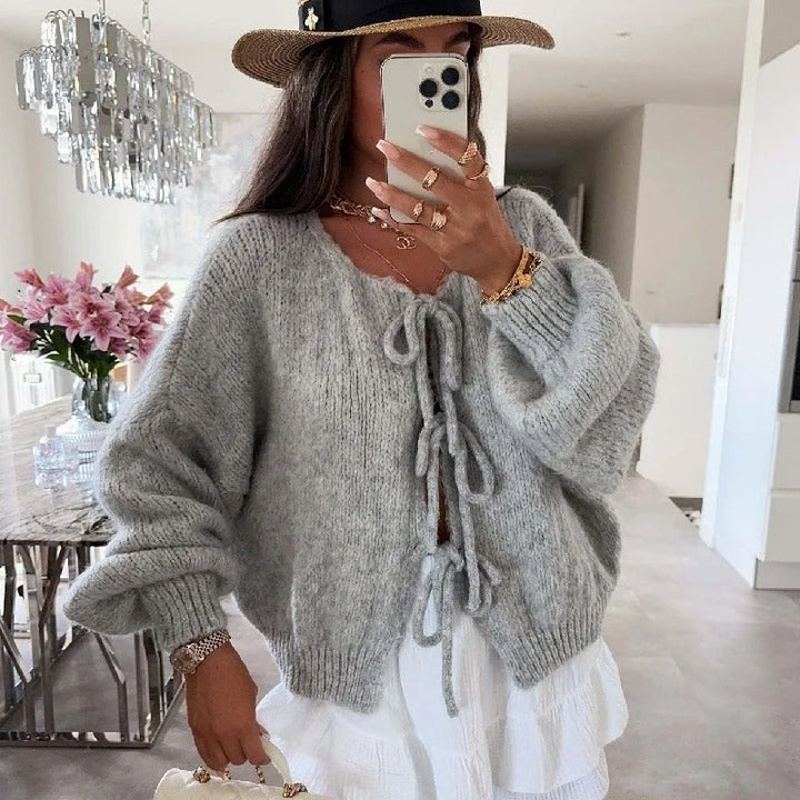 Mya - Fall Tie Front Knitted Cardigan
