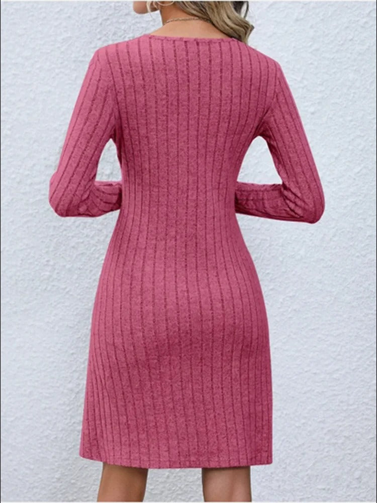 Yessie - V-Neck Button Dress