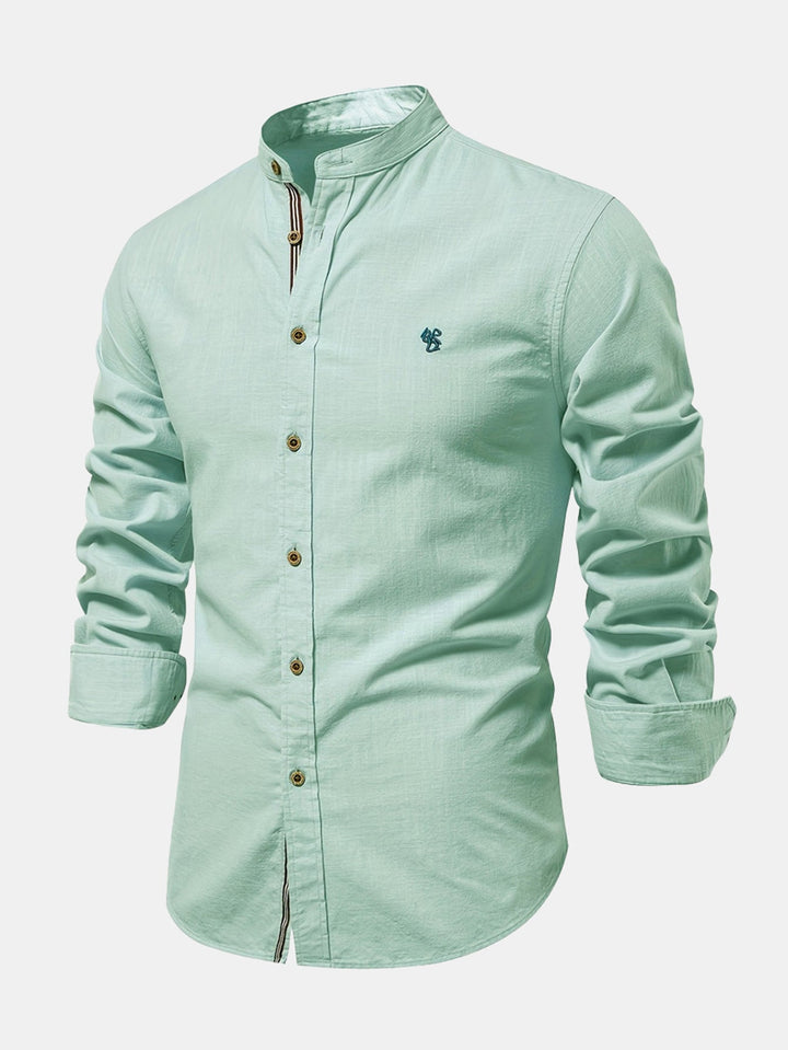 Mathias - Long Sleeve Linen Shirt With Stand Up Collar