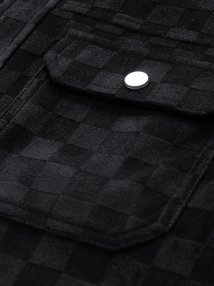 Leander - Checkerboard Print Faux Suede Pocket Jacket