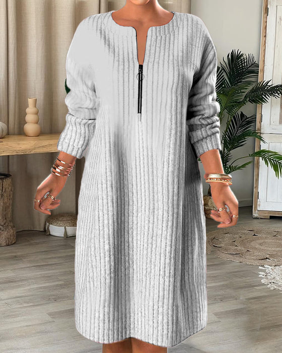 Nalea - Solid Color Dress With Zipper