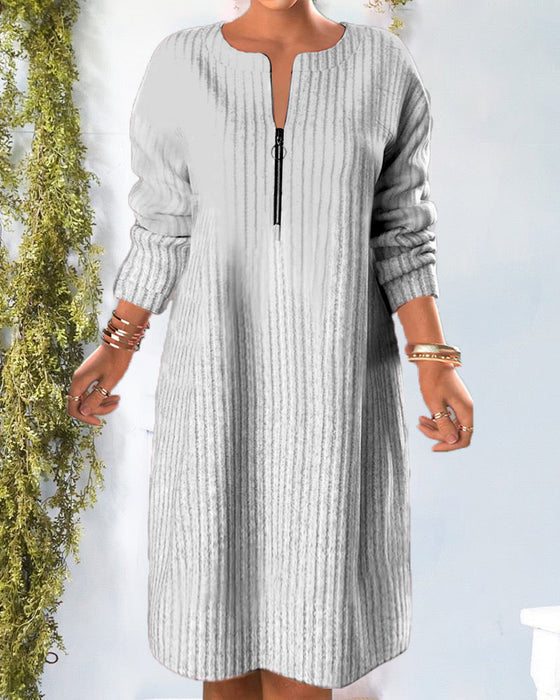Nalea - Solid Color Dress With Zipper