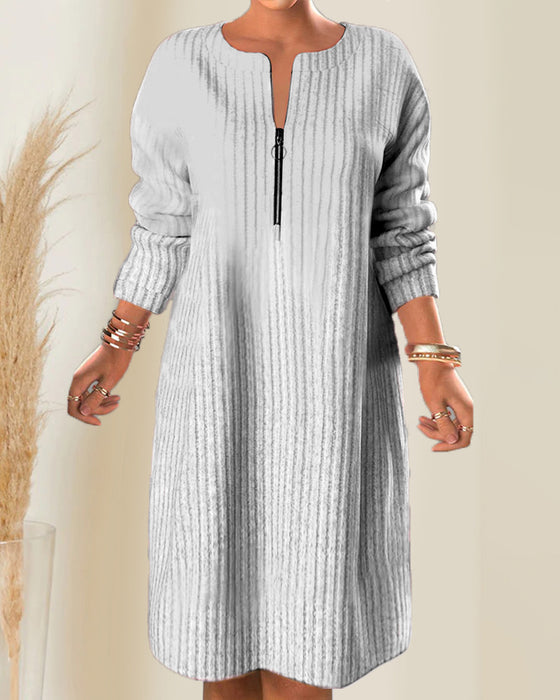 Nalea - Solid Color Dress With Zipper
