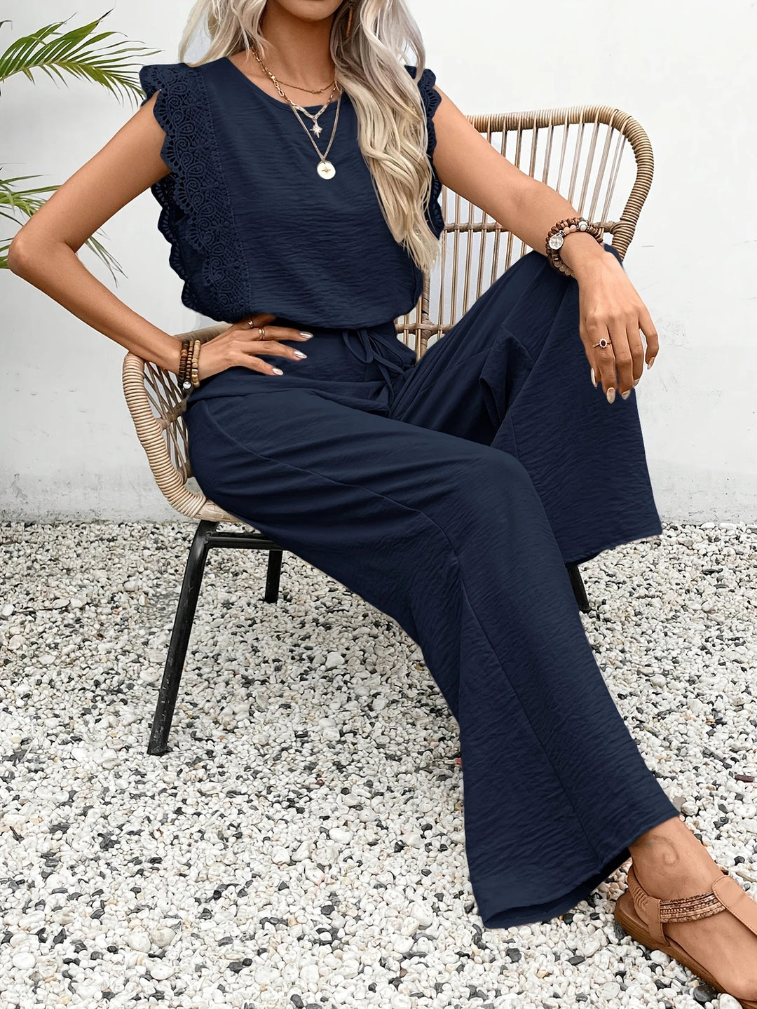 Ziva - Elegant Lace Top And Wide Leg Pant