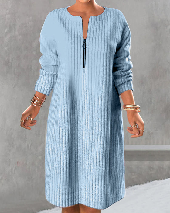 Nalea - Solid Color Dress With Zipper