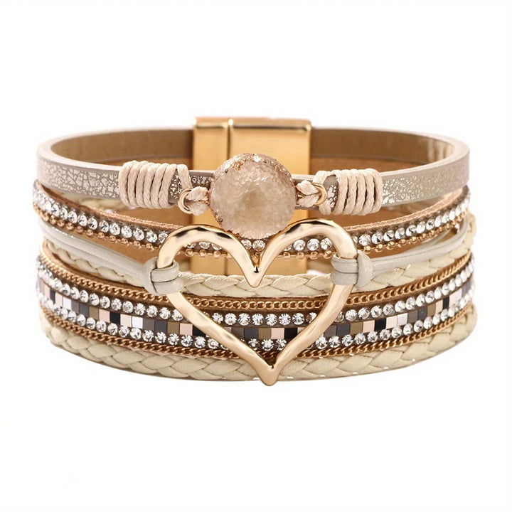 Joely - Multi Layer Leather Bracelet With Heart Design