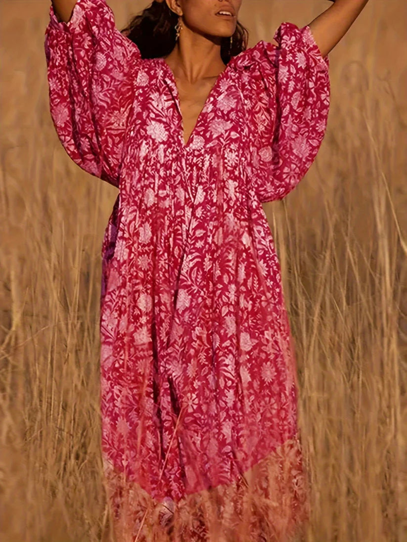 Janna - V Neck Floral Midi Dress