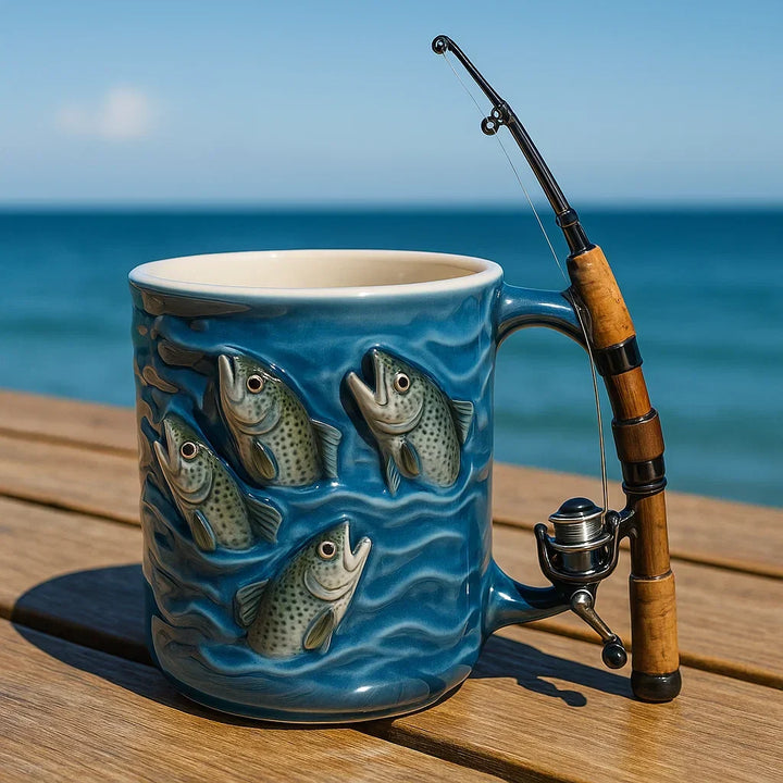 TideRoast - Fishing Mug with Mini Rod Handle