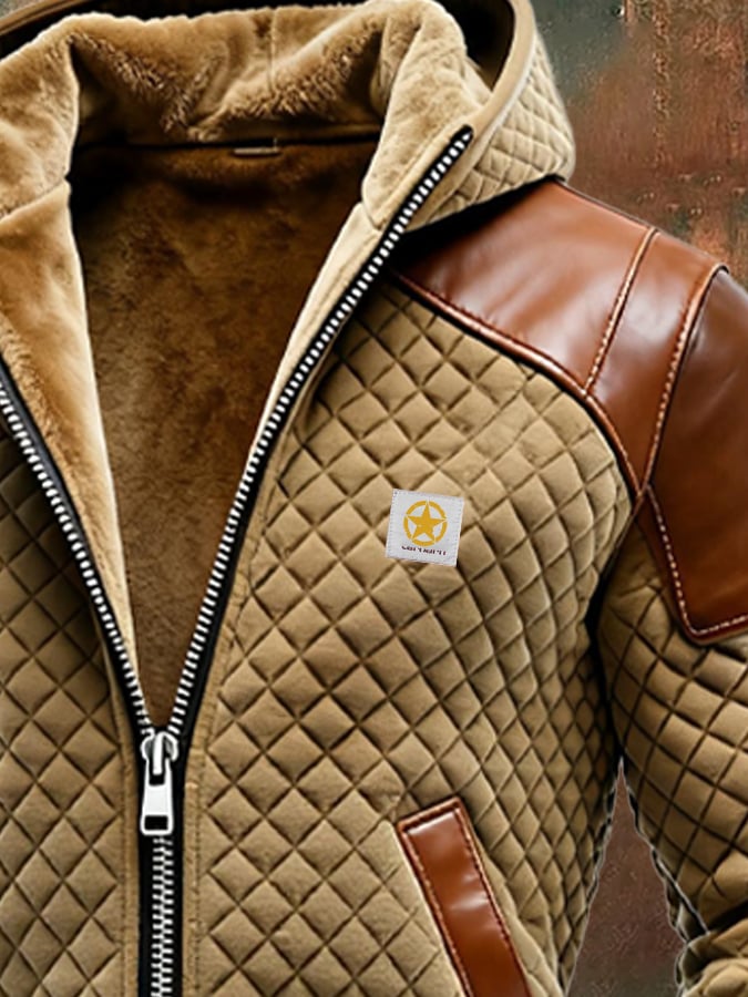 Richardson - Leather Outdoor Jacket With Diamond Check Pattern