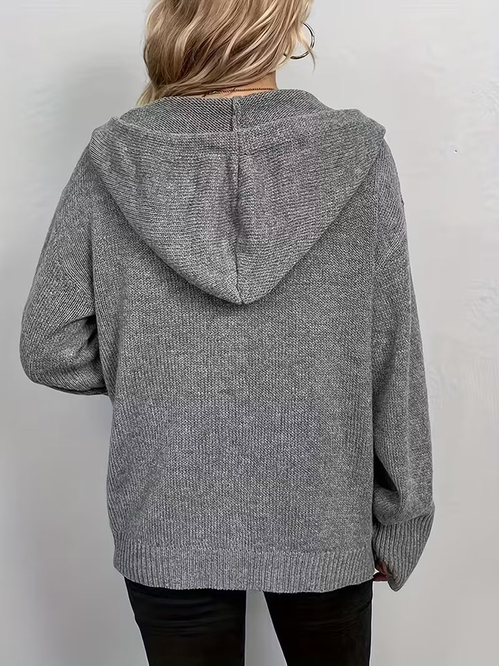 Karalina - Button Front Hooded Cable Knit Cardigan