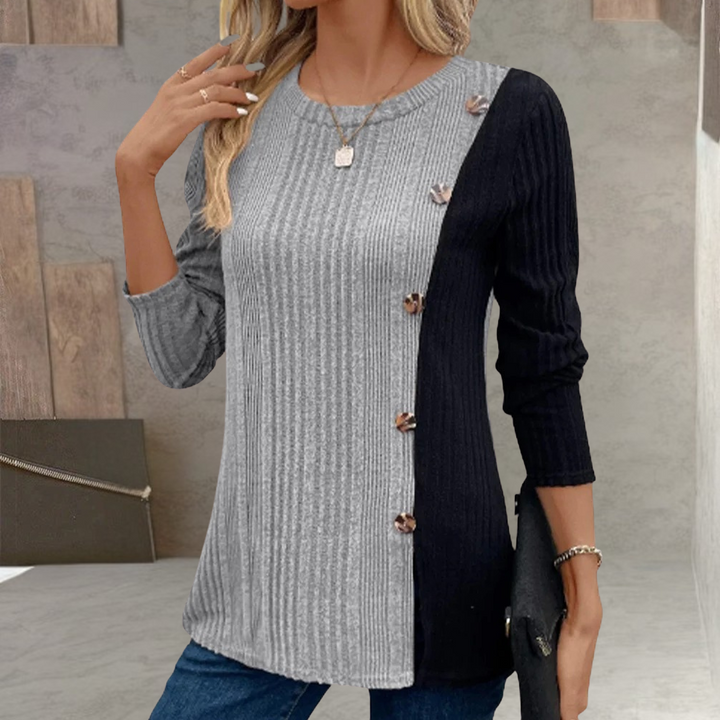 Mary - Blocked Button Up Long Sleeve Top
