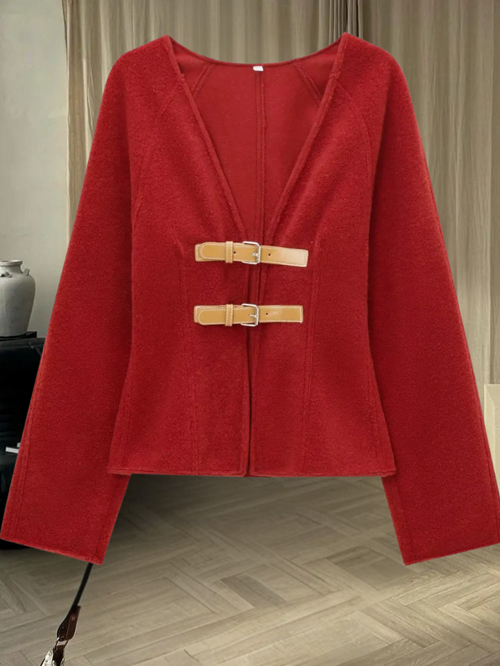 Larisa - Retro Leather Buckle Woolen Coat