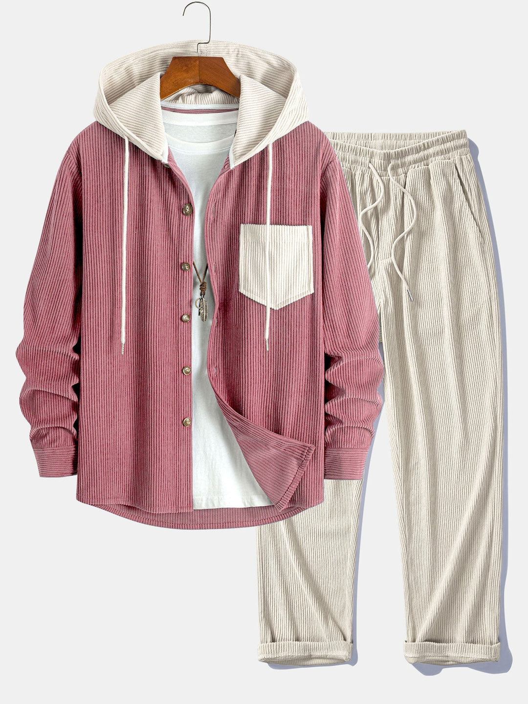Cadmus - Corduroy Hooded Shirt And Pants Set