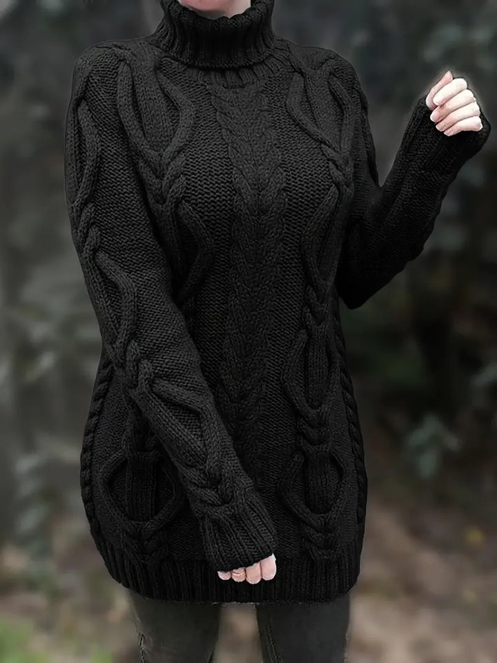 Narda - Chunky Cable Knitted Turtleneck Dress