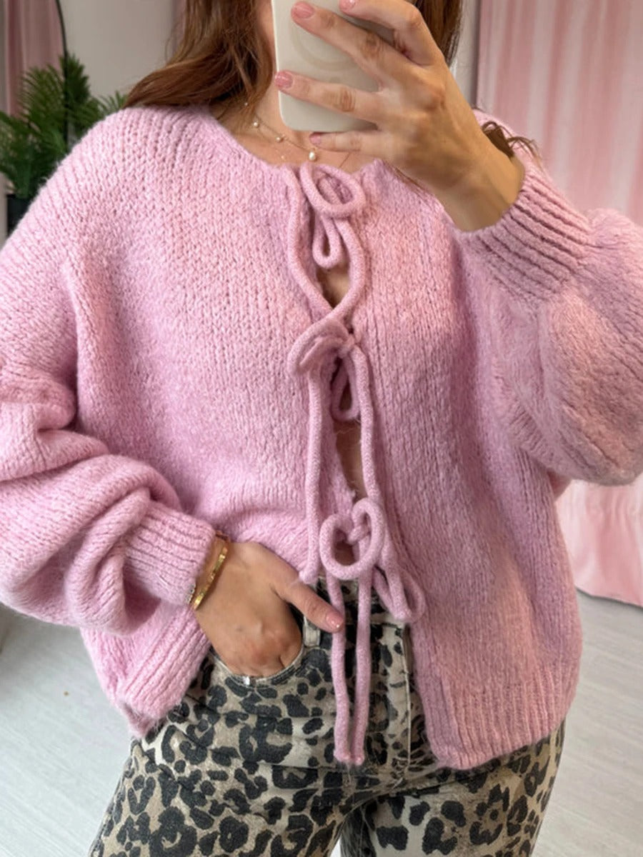 Mya - Fall Tie Front Knitted Cardigan