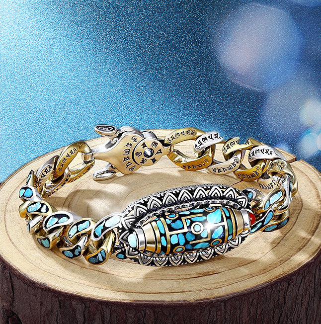 DziVana - Dzi Bracelet With Six Character Mantra in Turquoise