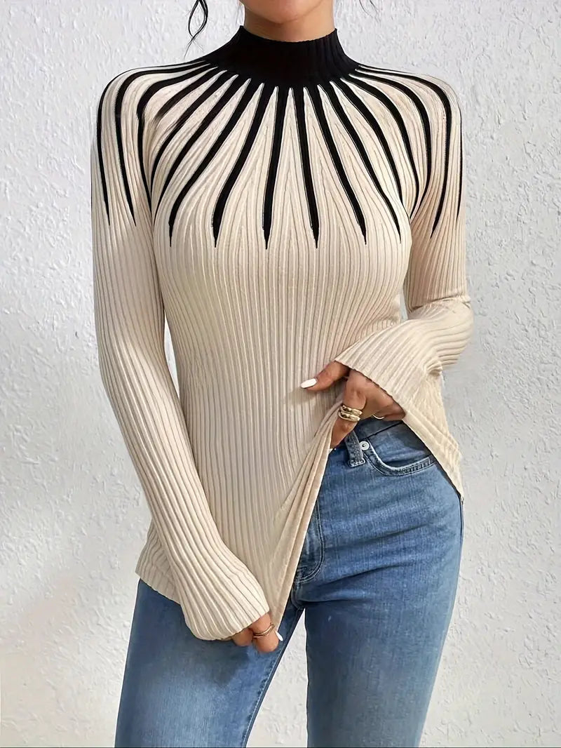 Maider - Elegant Long Sleeve Sweater With High Neck
