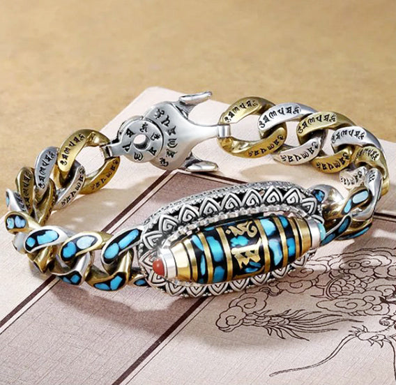 DziVana - Dzi Bracelet With Six Character Mantra in Turquoise