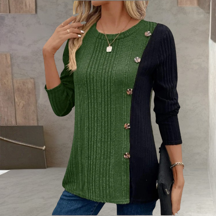 Mary - Blocked Button Up Long Sleeve Top
