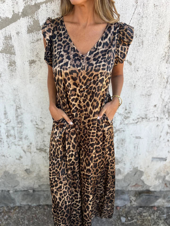 Floris - Leopard Print V-Neck Jumpsuit