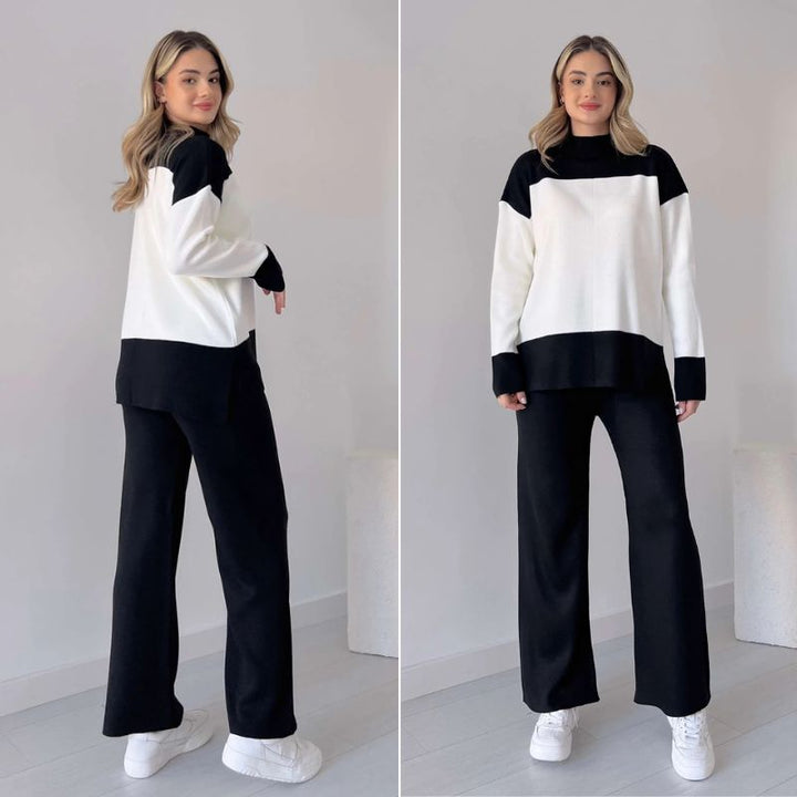 Wenja - Round Neck Top and Wide Leg Trousers 2 Piece Set