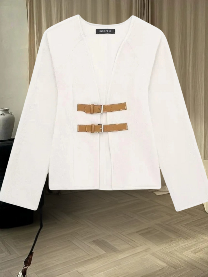 Larisa - Retro Leather Buckle Woolen Coat