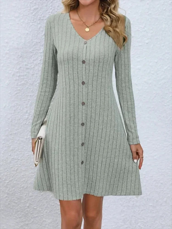 Yessie - V-Neck Button Dress
