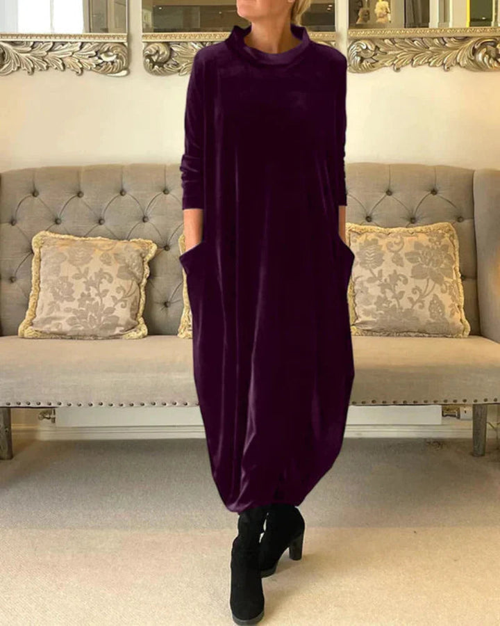 Layeena - Elegant Velvet Maxi Dress With Pockets