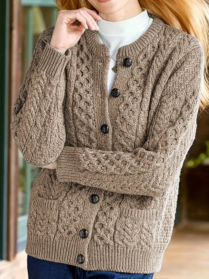 Audree - Cable Knitted Button Up Cardigan Sweater