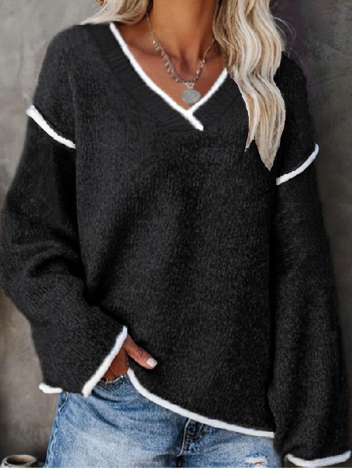 Tindra - Long Sleeve Knitted Sweater With V-Neck