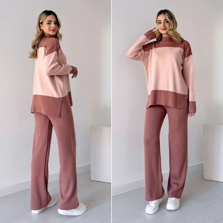 Wenja - Round Neck Top and Wide Leg Trousers 2 Piece Set
