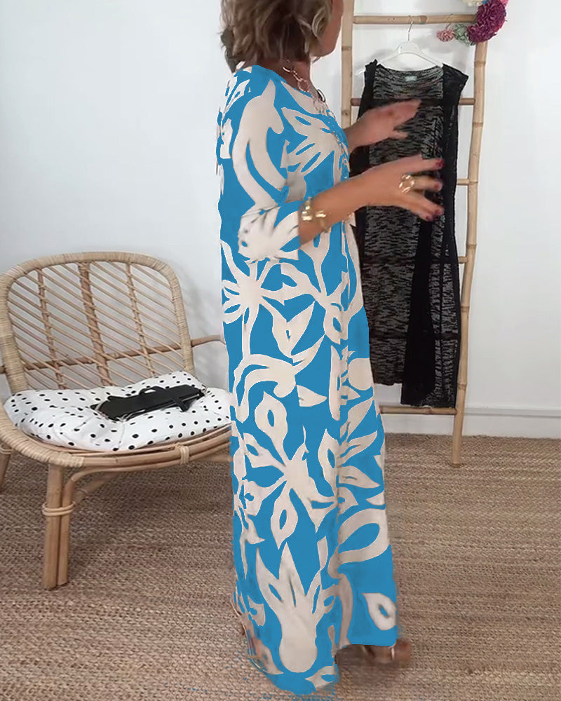 Halina - Round Neck And Long Sleeves With Print Dress
