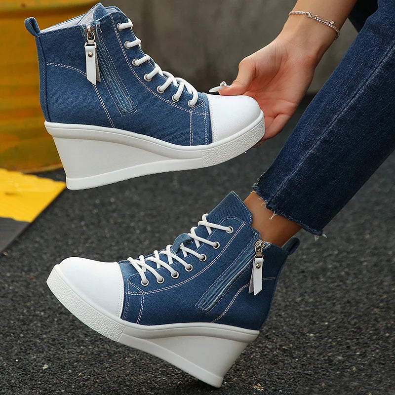 Josiane - Comfortable Wedge Sneaker With Side Zipper