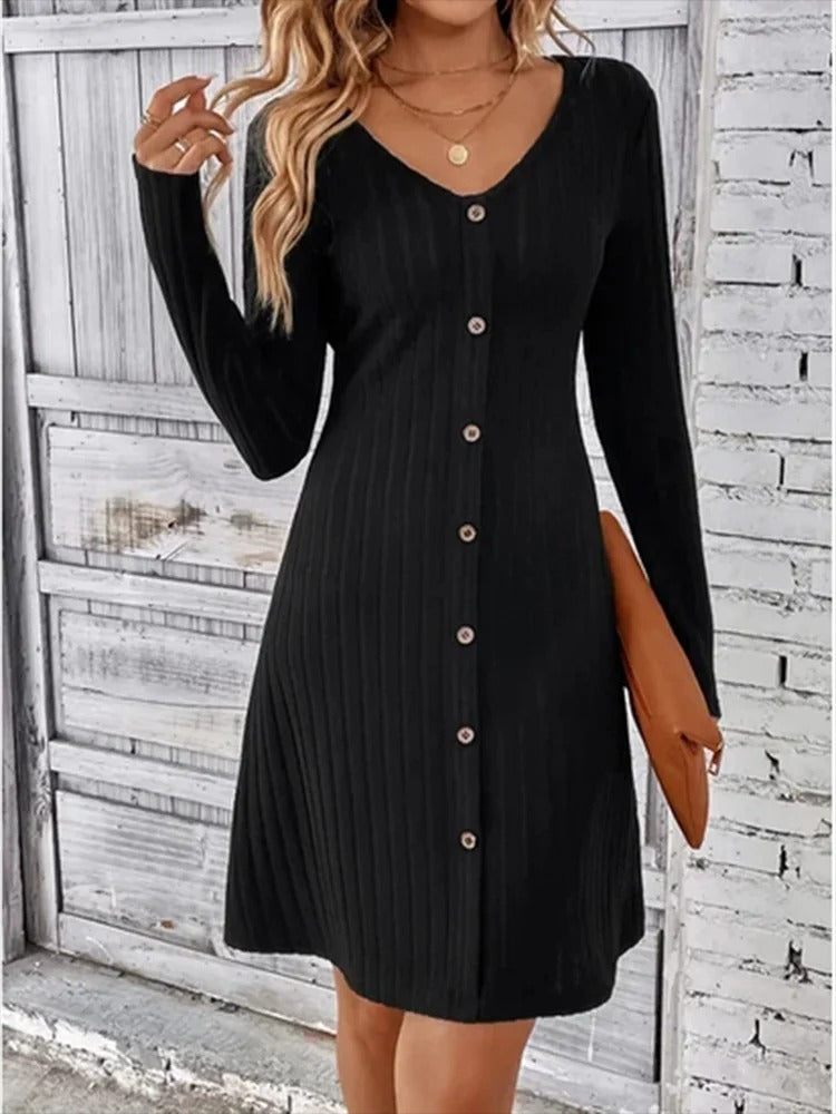 Yessie - V-Neck Button Dress