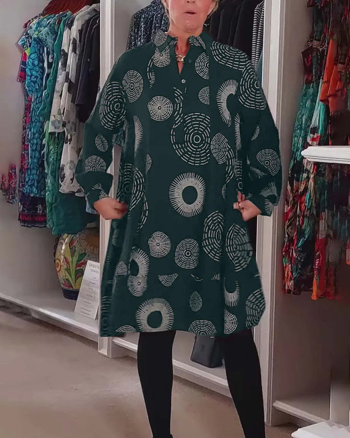 Marina - Long Sleeve Shirt Dress with Circular Print