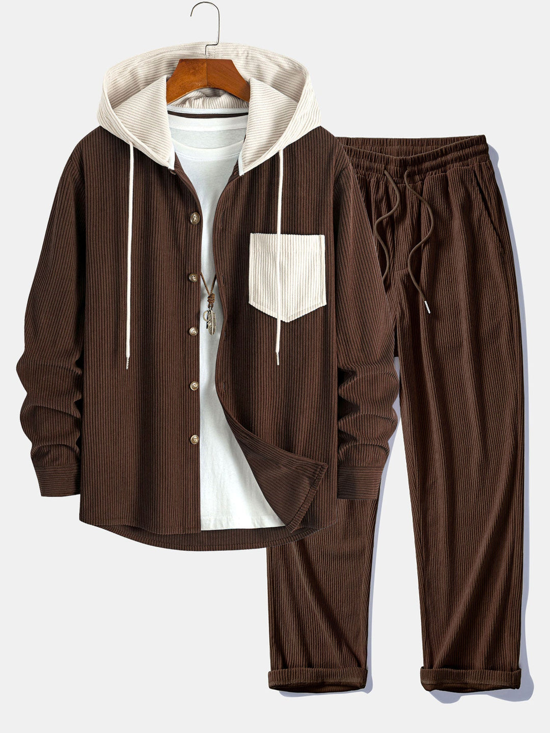 Cadmus - Corduroy Hooded Shirt And Pants Set