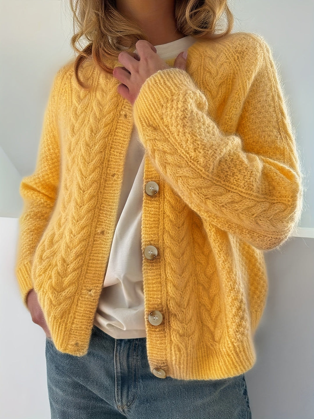 Dwina -  Cable Knitted Cardigan With Button