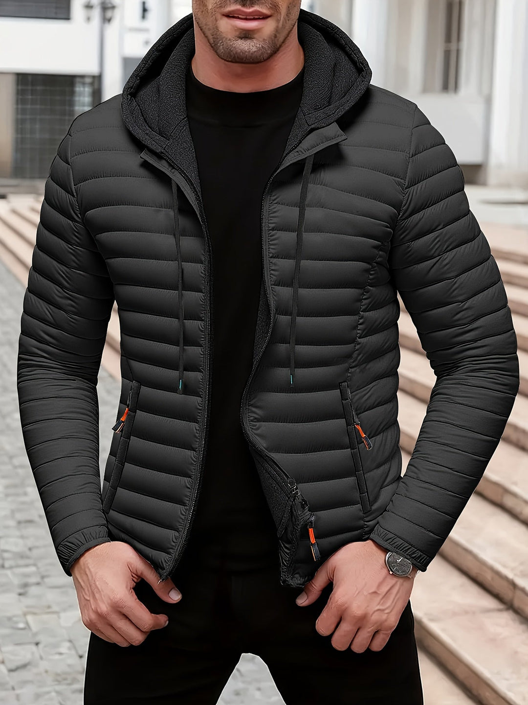 Dielmar - Quilted Hooded Jacket With Front Zipper