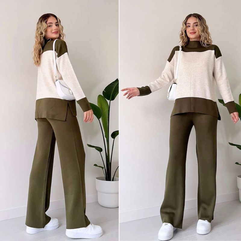 Wenja - Round Neck Top and Wide Leg Trousers 2 Piece Set