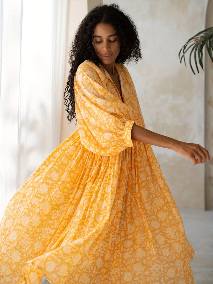 Janna - V Neck Floral Midi Dress