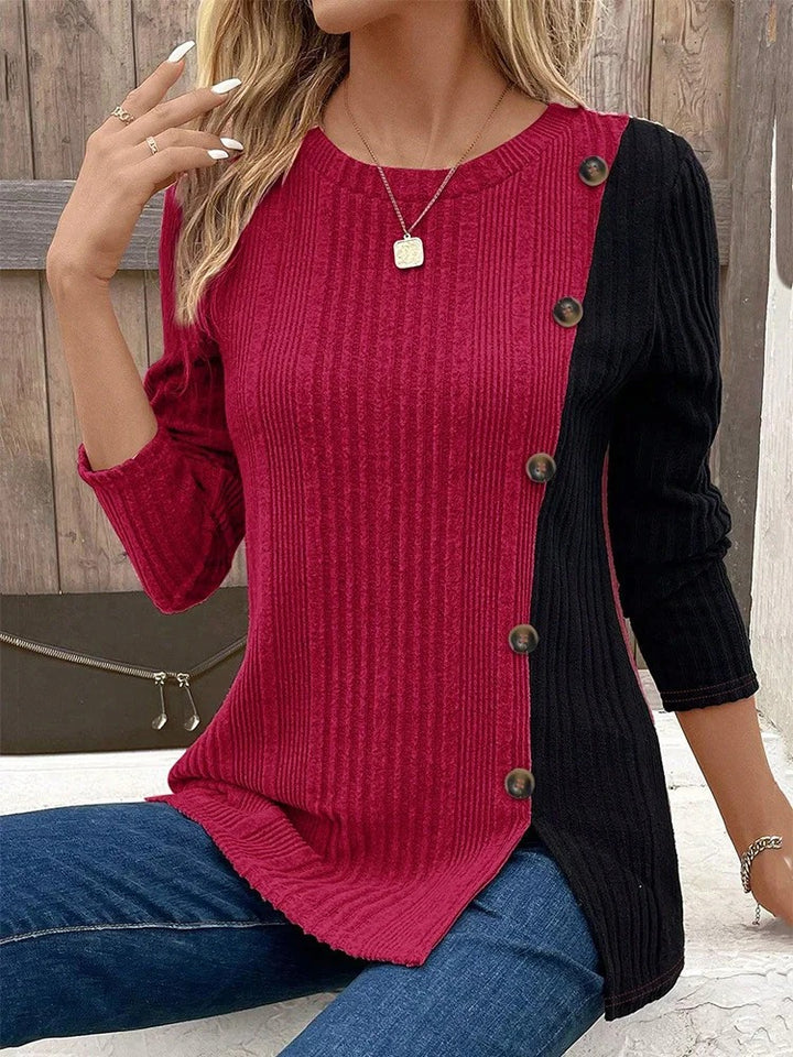 Mary - Blocked Button Up Long Sleeve Top
