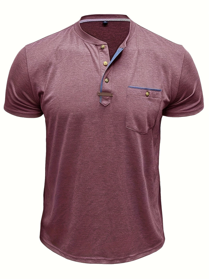 Saxon - Elegant Round Neck T Shirt With Pocket