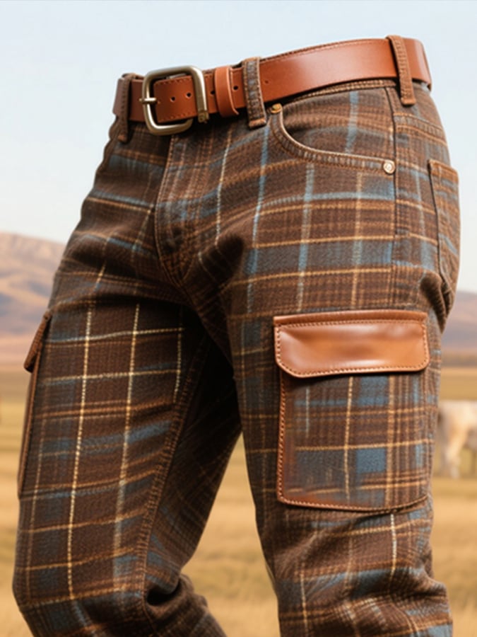 Ravindra - Vintage Plaid Panel Leather Pant