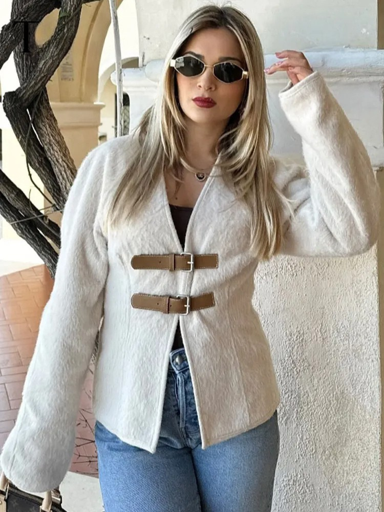 Larisa - Retro Leather Buckle Woolen Coat