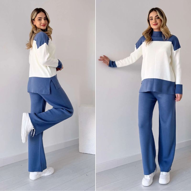 Wenja - Round Neck Top and Wide Leg Trousers 2 Piece Set