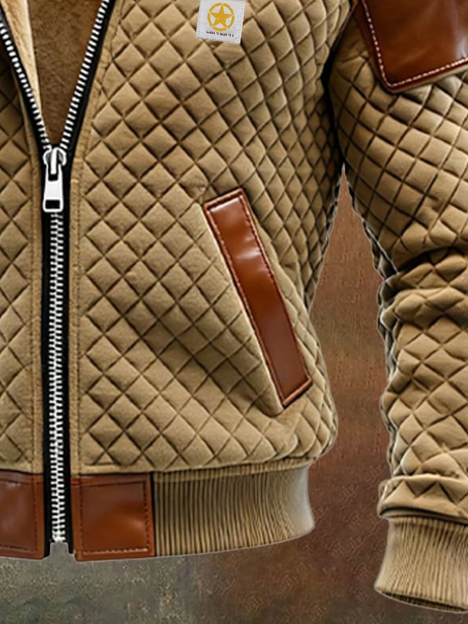 Richardson - Leather Outdoor Jacket With Diamond Check Pattern